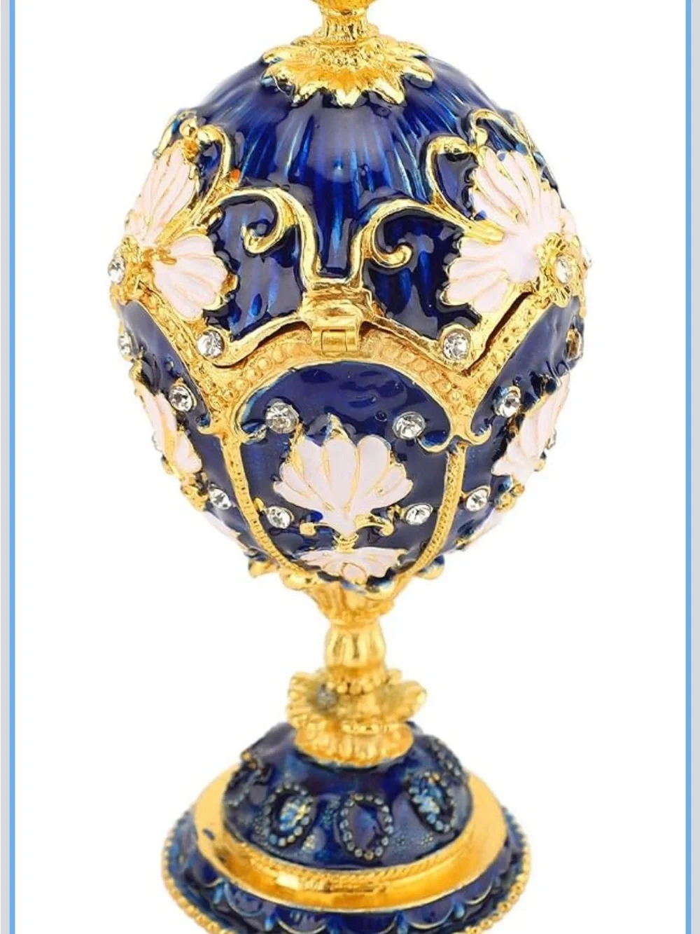 Decorative Egg Trinket Box in Deep Blue, Pink, and Gold